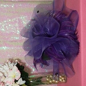 Purple Hat with Large Flower & Feathers